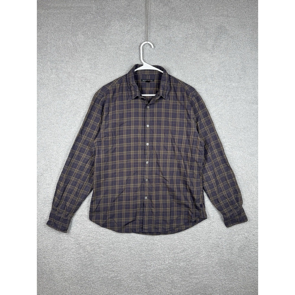 John Varvatos USA Mens L Wire Collar‎ Plaid Shirt Long Sleeve Multicolor